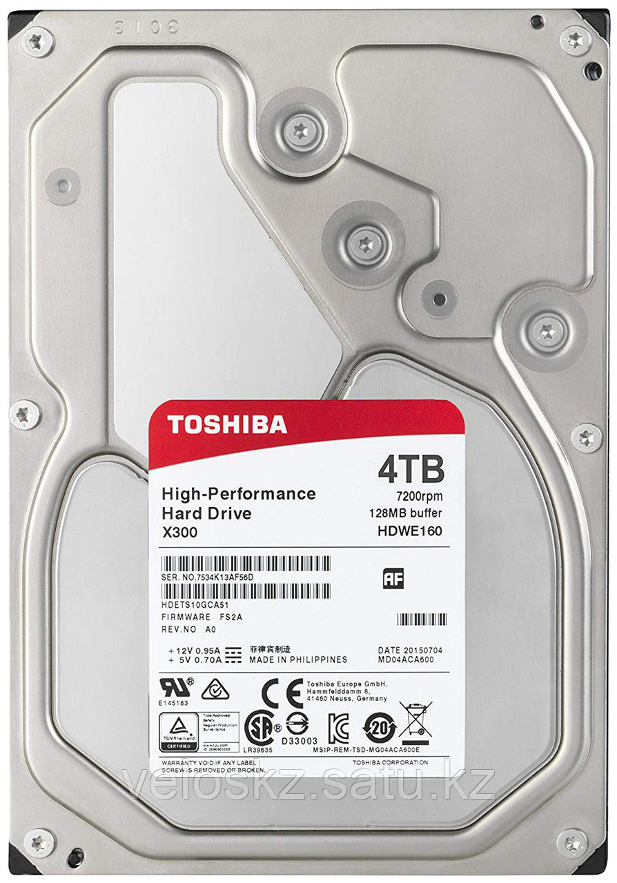 Жесткий диск HDD 4000 Gb TOSHIBA HDWE140UZSVA X300, 3.5", 128Mb, 7200rpm