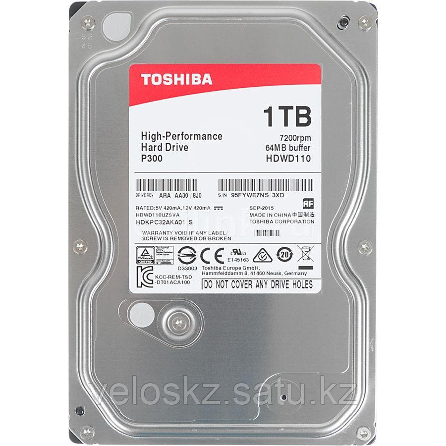 Toshiba Жесткий диск HDD 1000 Gb TOSHIBA HDWD110UZSVA P300 High-Performance, 3.5", 64Mb, 7200rpm
