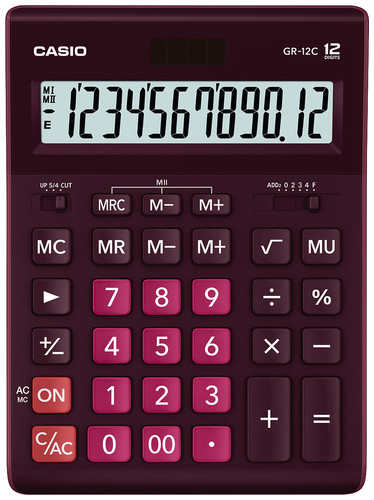 Калькулятор CASIO GR-12C-WR-W-EP настольный бордовый