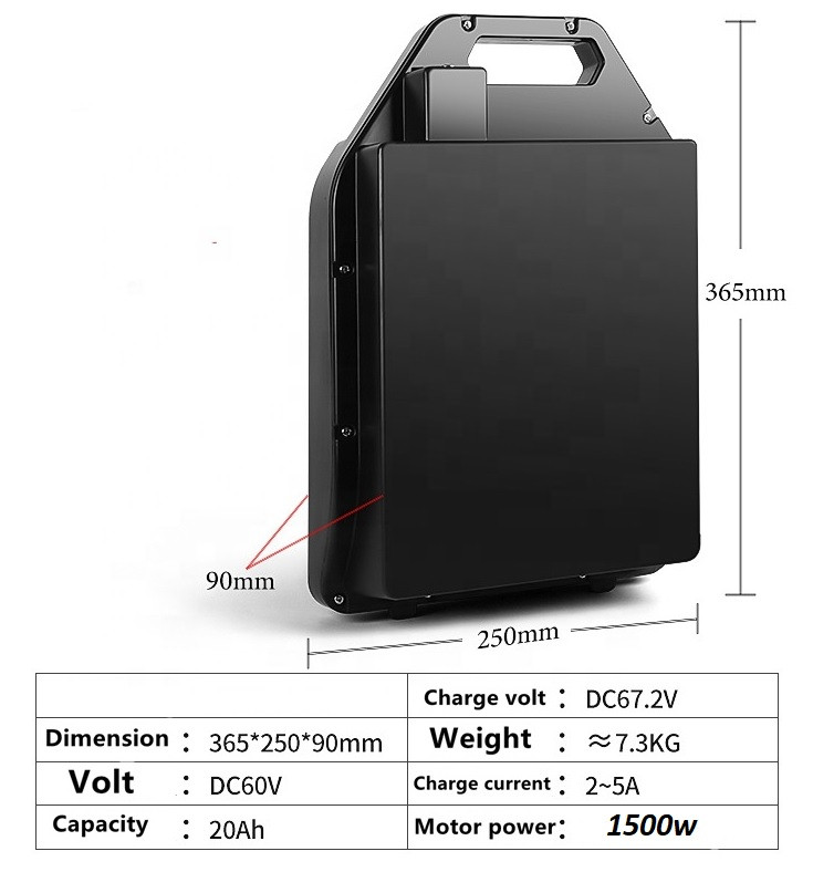 Аккумуляторы для Citycoco Li-ion 60v 20 A/H до 1500 w. Размер 365*125*90 mm. - фото 1 - id-p93073792