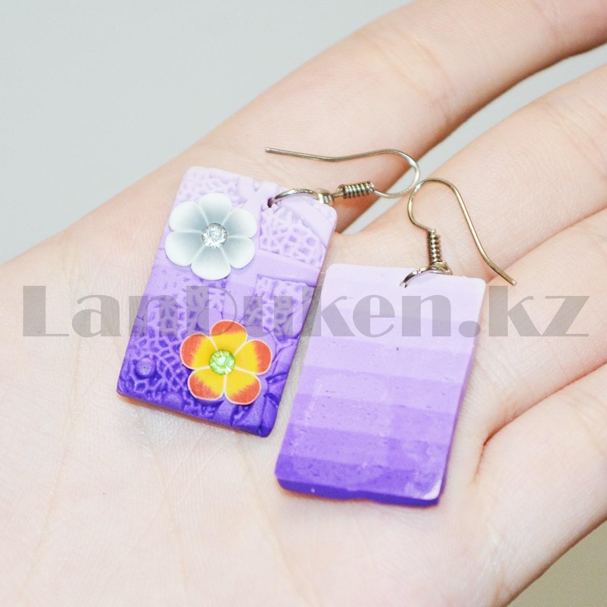 Серьги с гавайскими цветочками прямоугольные в фиолетовых оттенках - фото 6 - id-p93088004