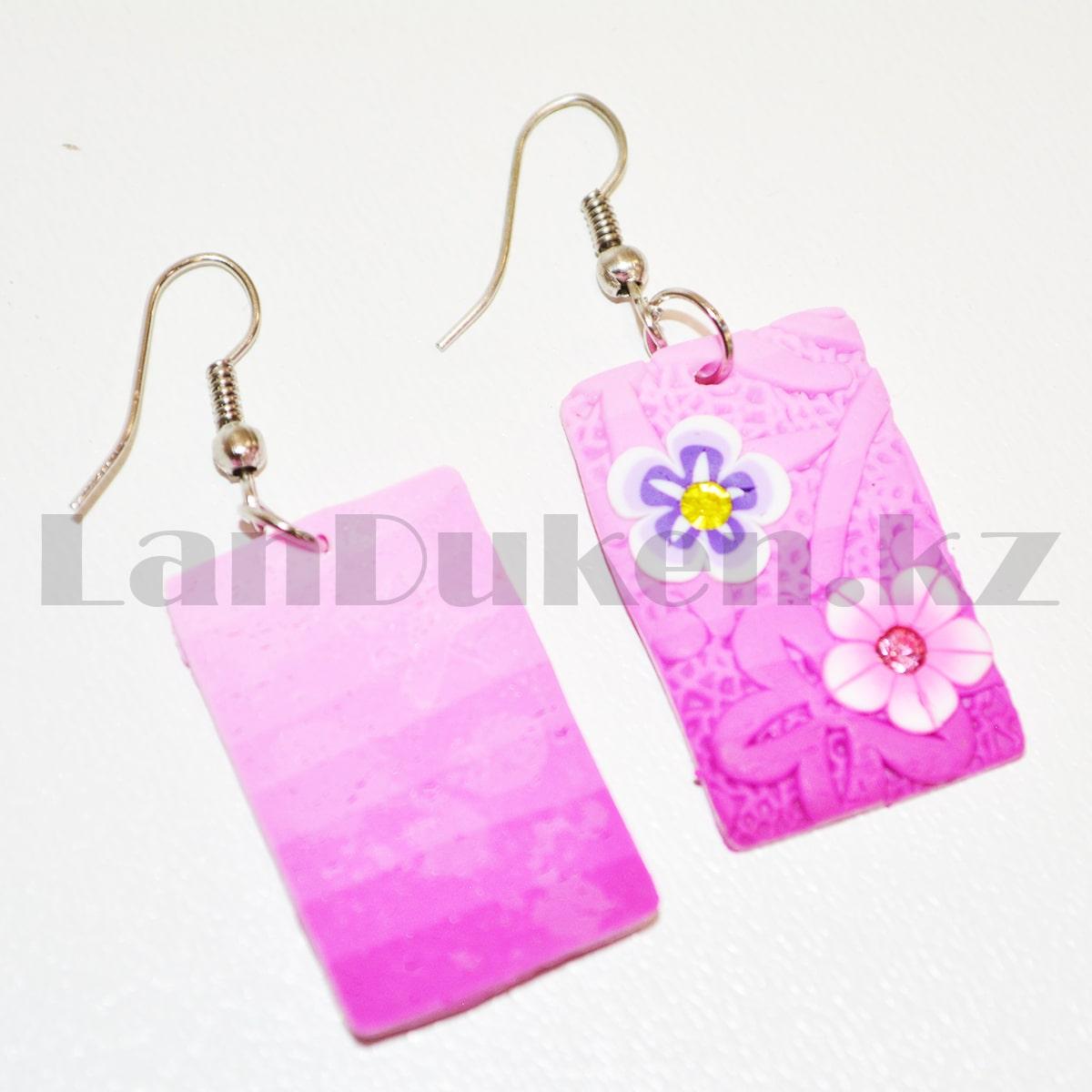 Серьги с гавайскими цветочками прямоугольные в розовых оттенках - фото 4 - id-p93088081