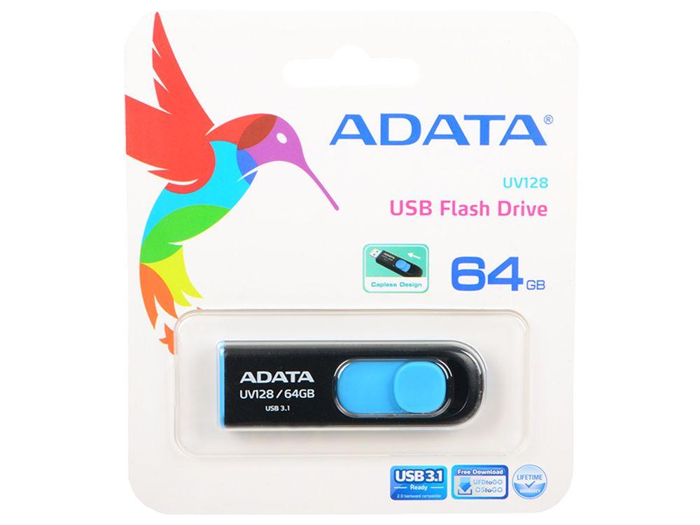USB Flash Drive ADATA UV128 64Gb черный-синий - фото 3 - id-p93092830