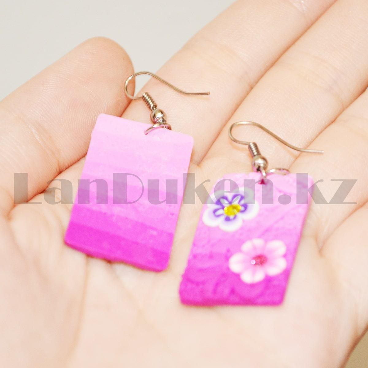 Серьги с гавайскими цветочками прямоугольные в розовых оттенках - фото 6 - id-p93093135