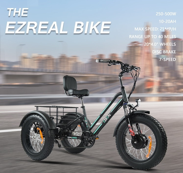 Электровелосипед Fat Bike, трехколесный 48v 500w (max 1000w), аккум. Li-ion 48v 13A/H. Колеса 20*4".