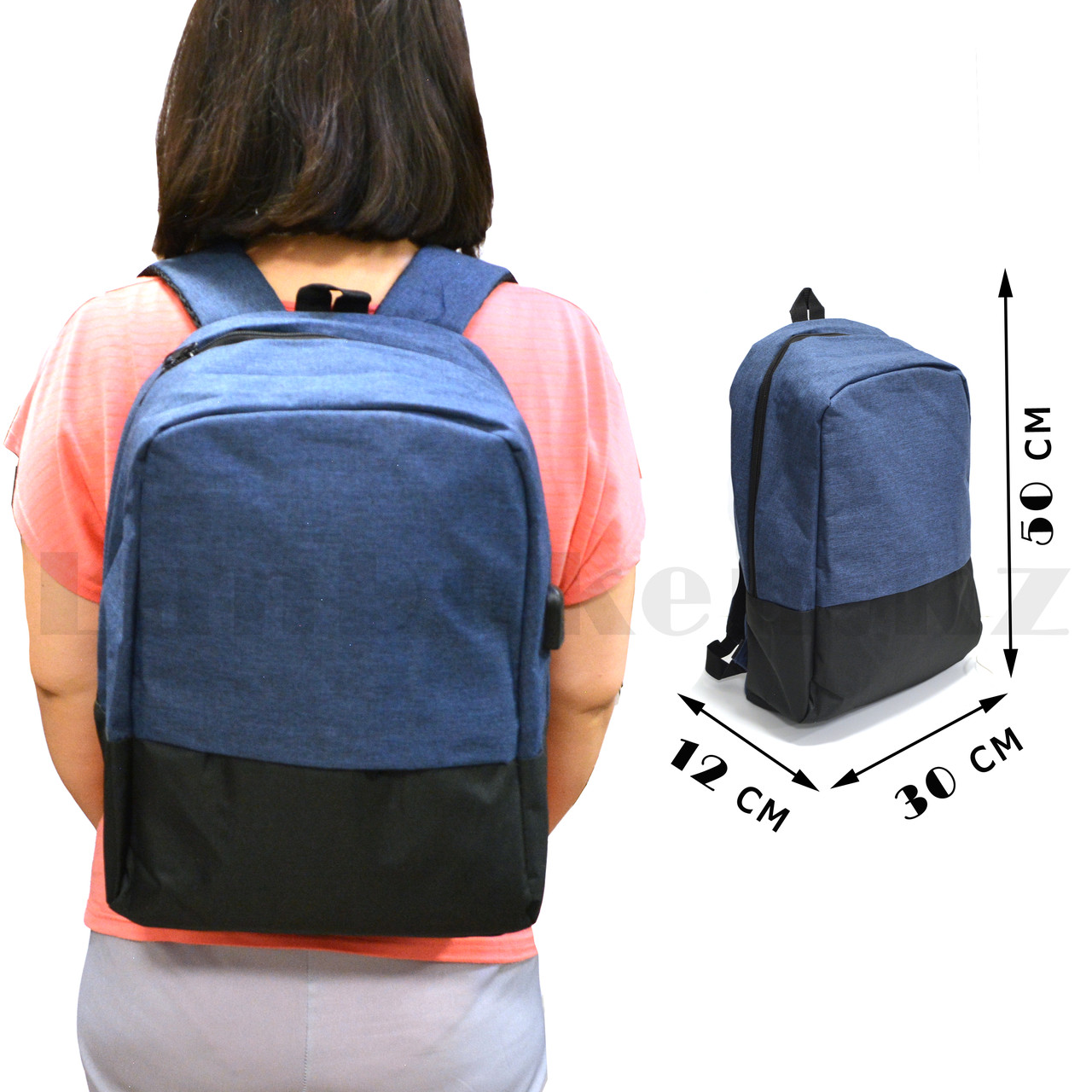 Городской рюкзак с USB портом, синий с черным - фото 2 - id-p93107109