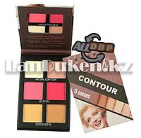 Набор контуров хайлайтеров бронзеров и румян для лица 6 цветов с зеркальцем (F2122-2)