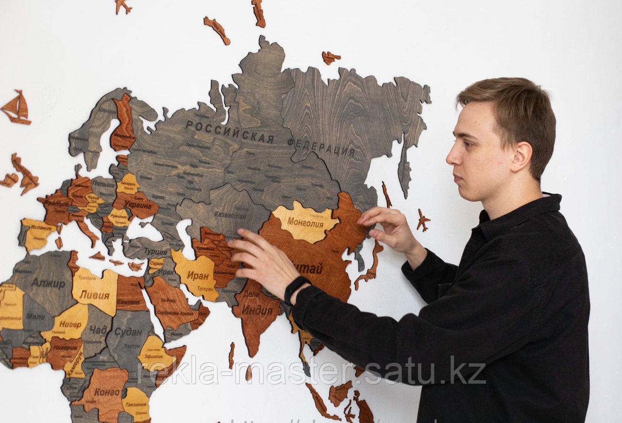Карта мира из дерева 2400х120 / интерьерная карта на стену - фото 3 - id-p93121927