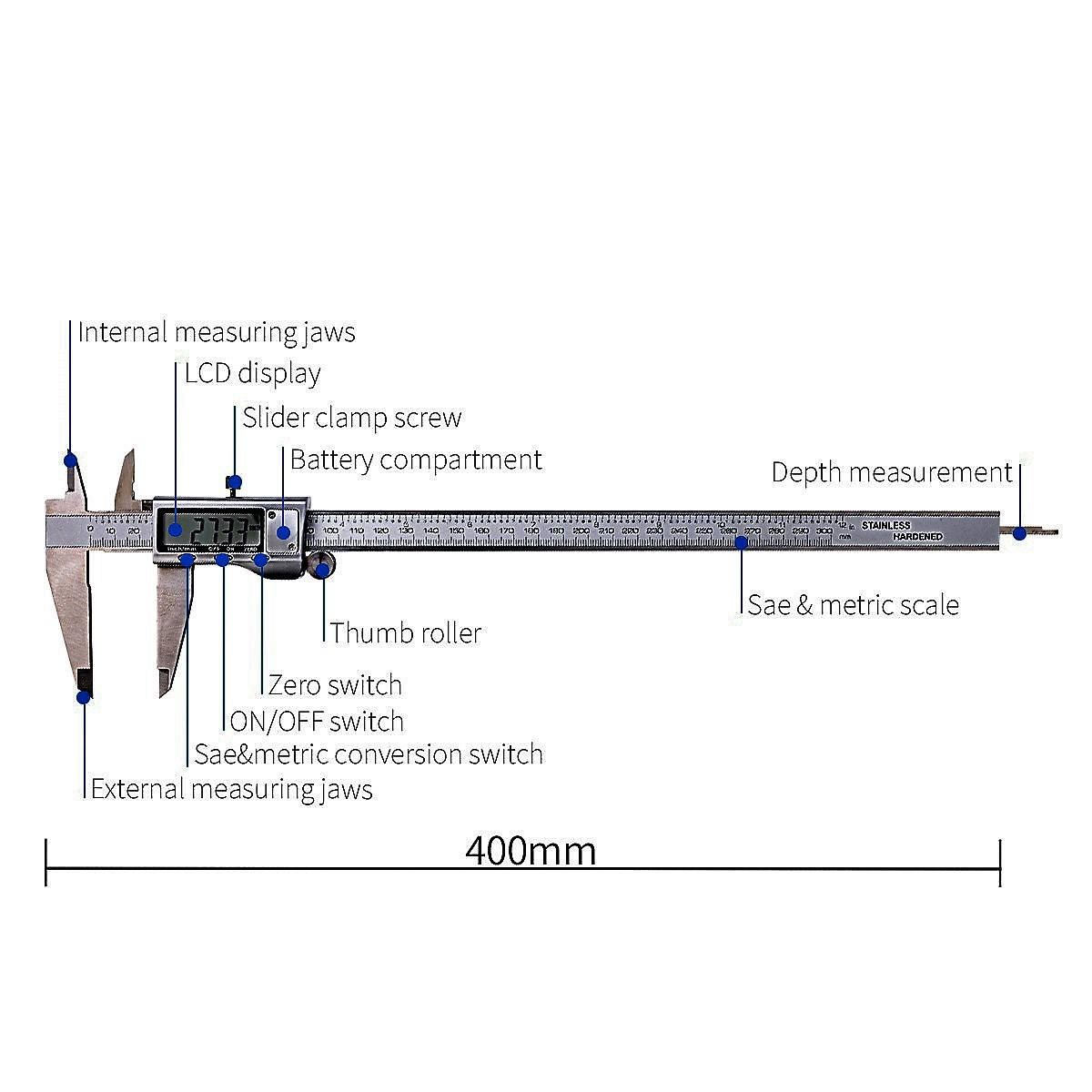 Штангенциркуль электронный 300 мм с шагом 0,01 мм из нержавеющей стали - фото 5 - id-p93135490