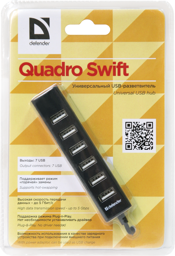 USB HUB Defender Quadro Swift черный - фото 1 - id-p93142456