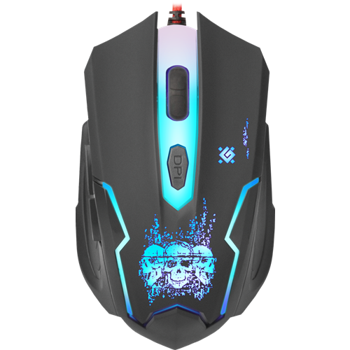 Мышь + коврик Defender Skull GM-180L проводная, светодиодная, 3200 DPI, подсветка, Черный