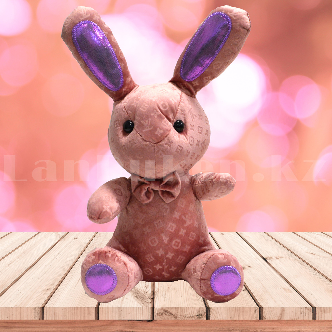 Мягкая игрушка бархатная зайчик с бантиком 42 см розовый - фото 3 - id-p93143656
