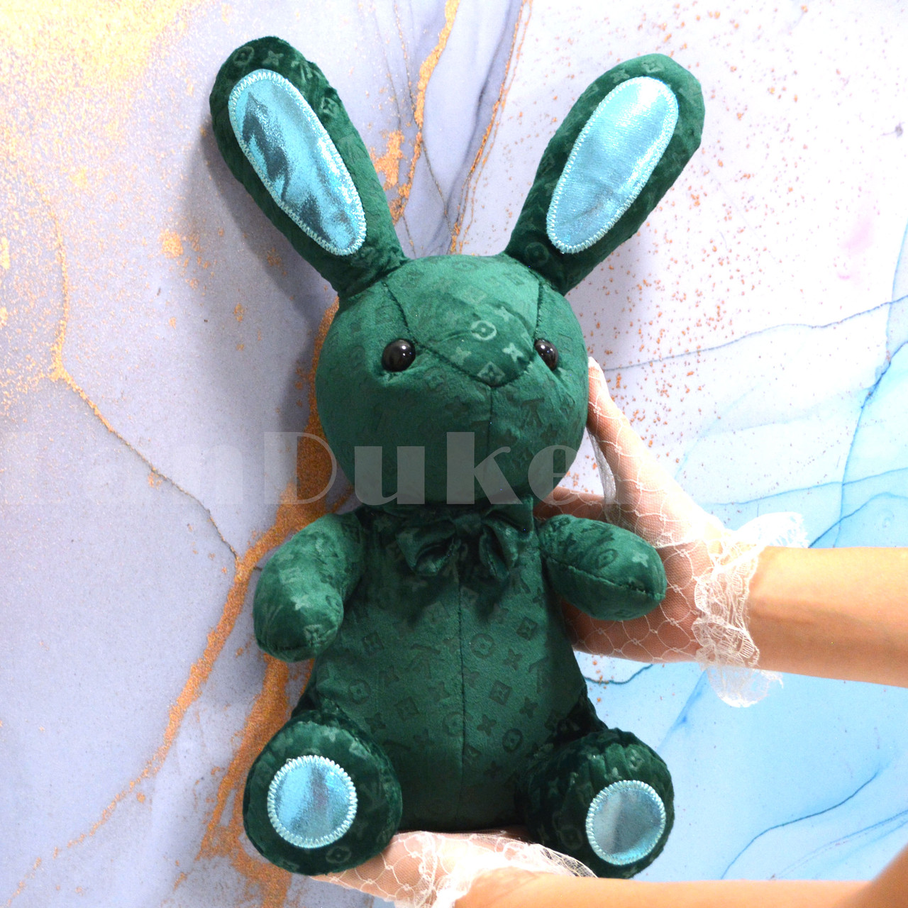 Мягкая игрушка бархатная зайчик с бантиком 42 см изумрудный - фото 9 - id-p93144084