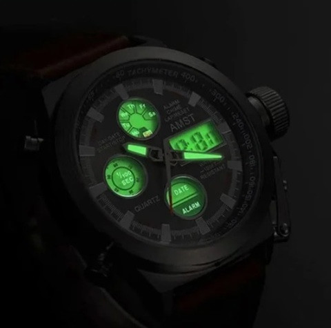 Часы наручные ударопрочные + водонепроницаемые AMST Military 3003 в армейском стиле (Коричневый ремешок) - фото 3 - id-p93147215