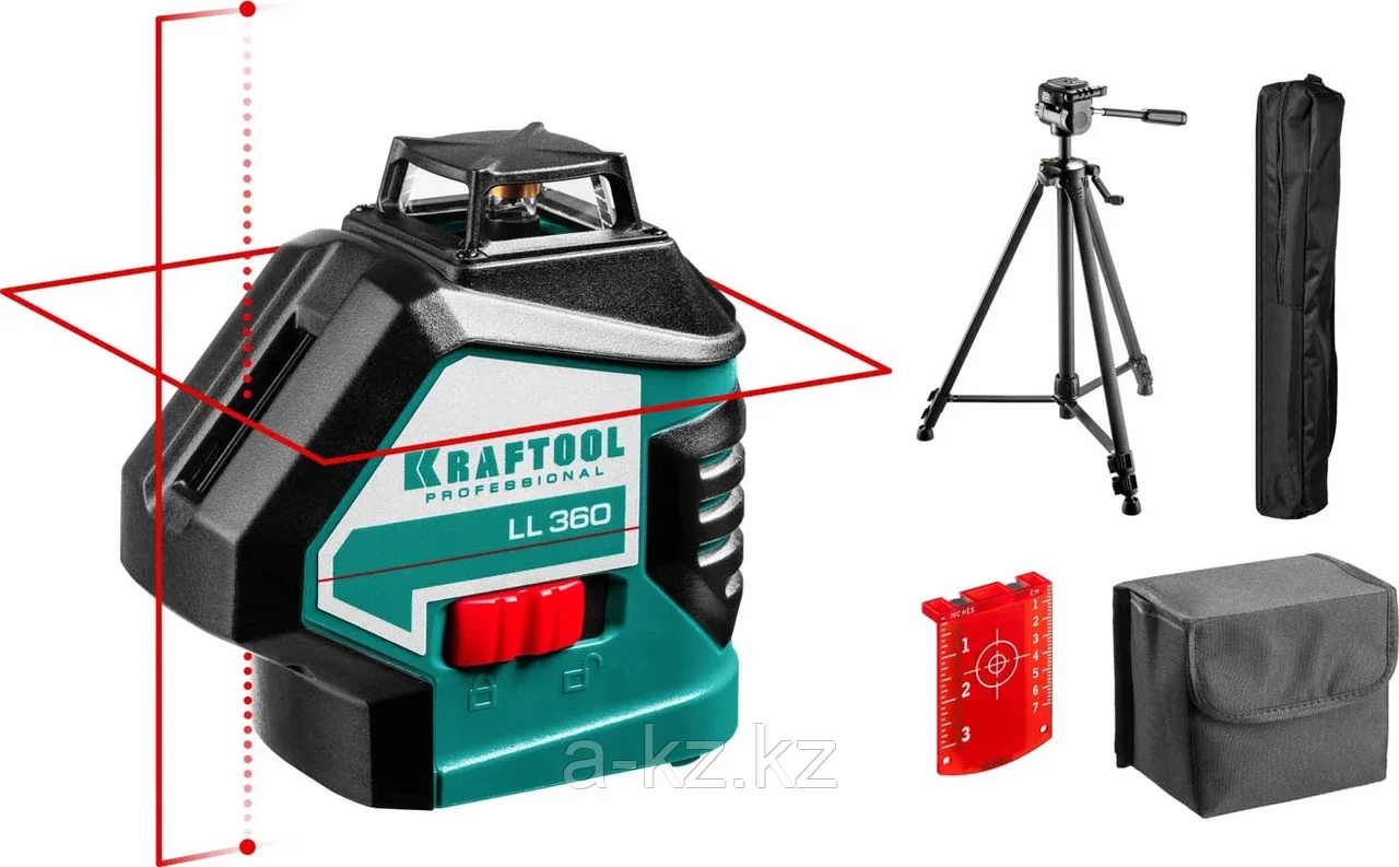 KRAFTOOL LL360 #3 нивелир лазерный, 2х360° , 20м/70м, IP54, точн. +/-0,2 мм/м, штатив, в коробке - фото 1 - id-p71178760