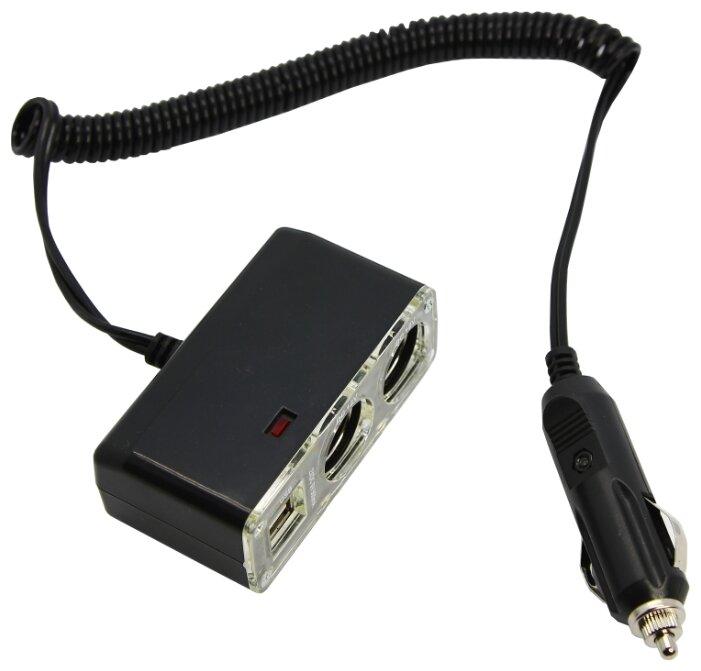 Разветвитель автоприкуривателя 16-0225 2 USB 1 A гнезда, шнур 1,5 м REXANT