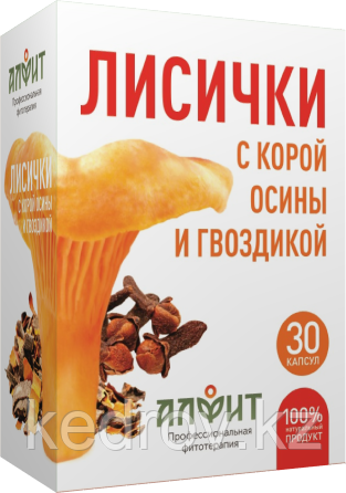 Концентрат на растительном сырье "Лисички гриб с корой осины", 30 капсул по 460 мг.