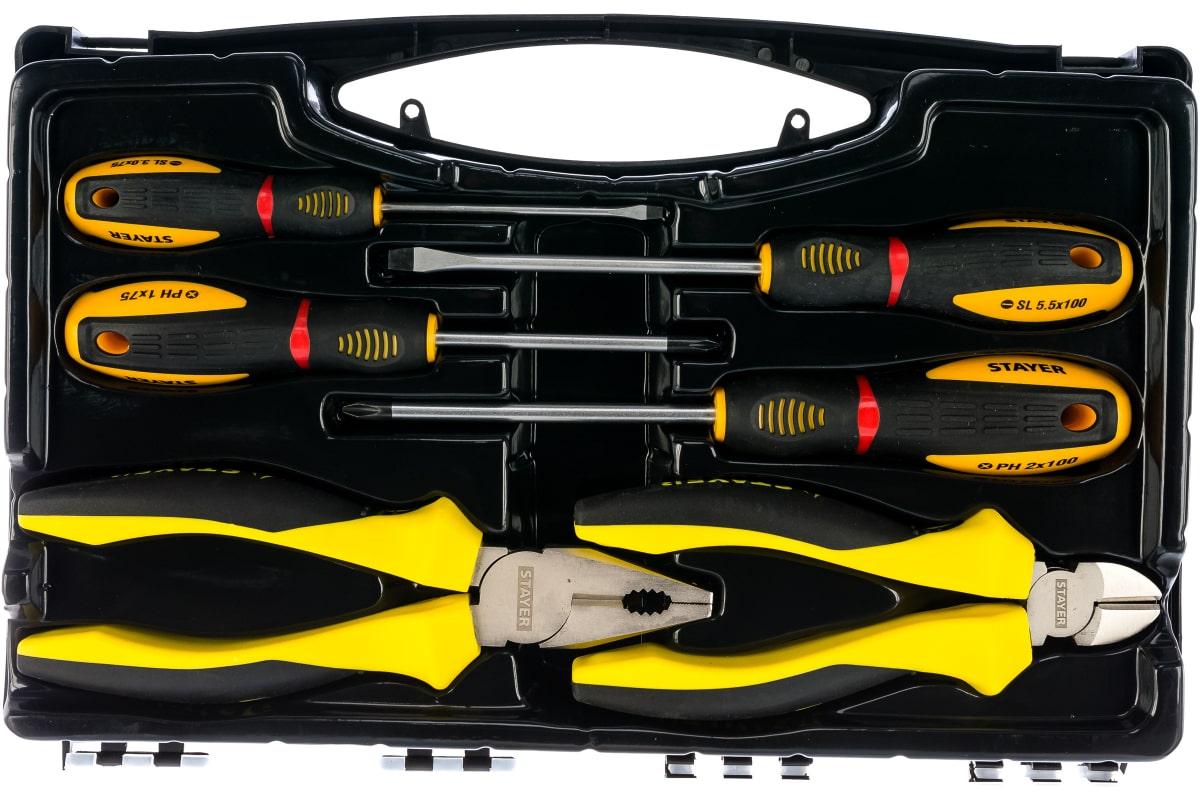 Набор слесарно-монтажного инструмента STAYER CHROMAX: 4 отвертки, плоскогубцы и бокорезы, 6 предметов