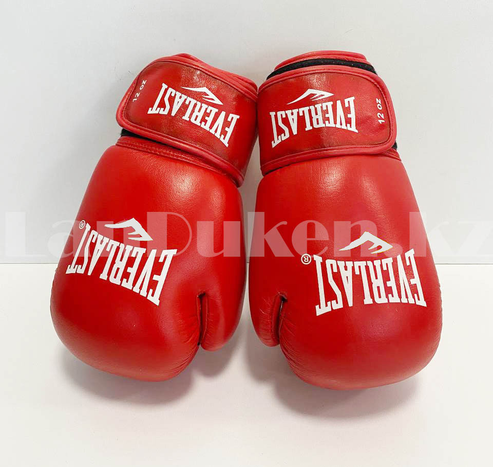 Боксерские перчатки кожаные 12-OZ Everlast красные с надписью - фото 3 - id-p89254547