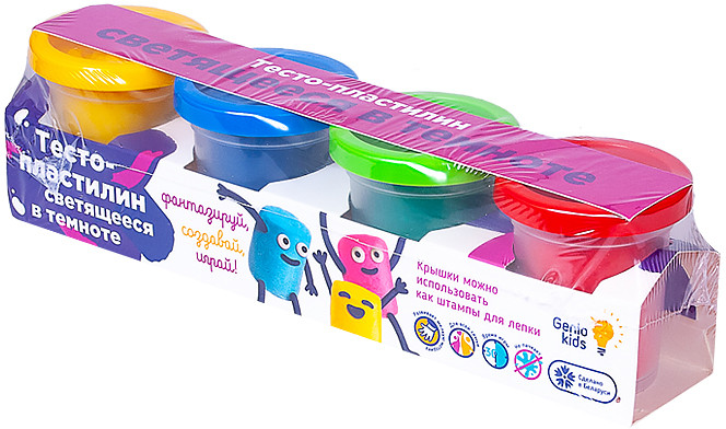 Genio Kids Набор для лепки Тесто-пластилин 4 цвета. Светящееся в темноте