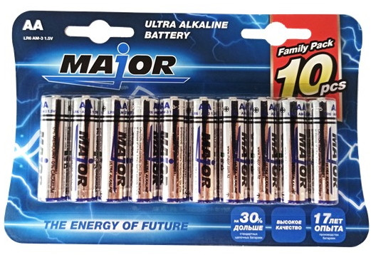 Батарейки "Major" Ultra Alklaine battery AA 10 PCS - фото 1 - id-p93257751