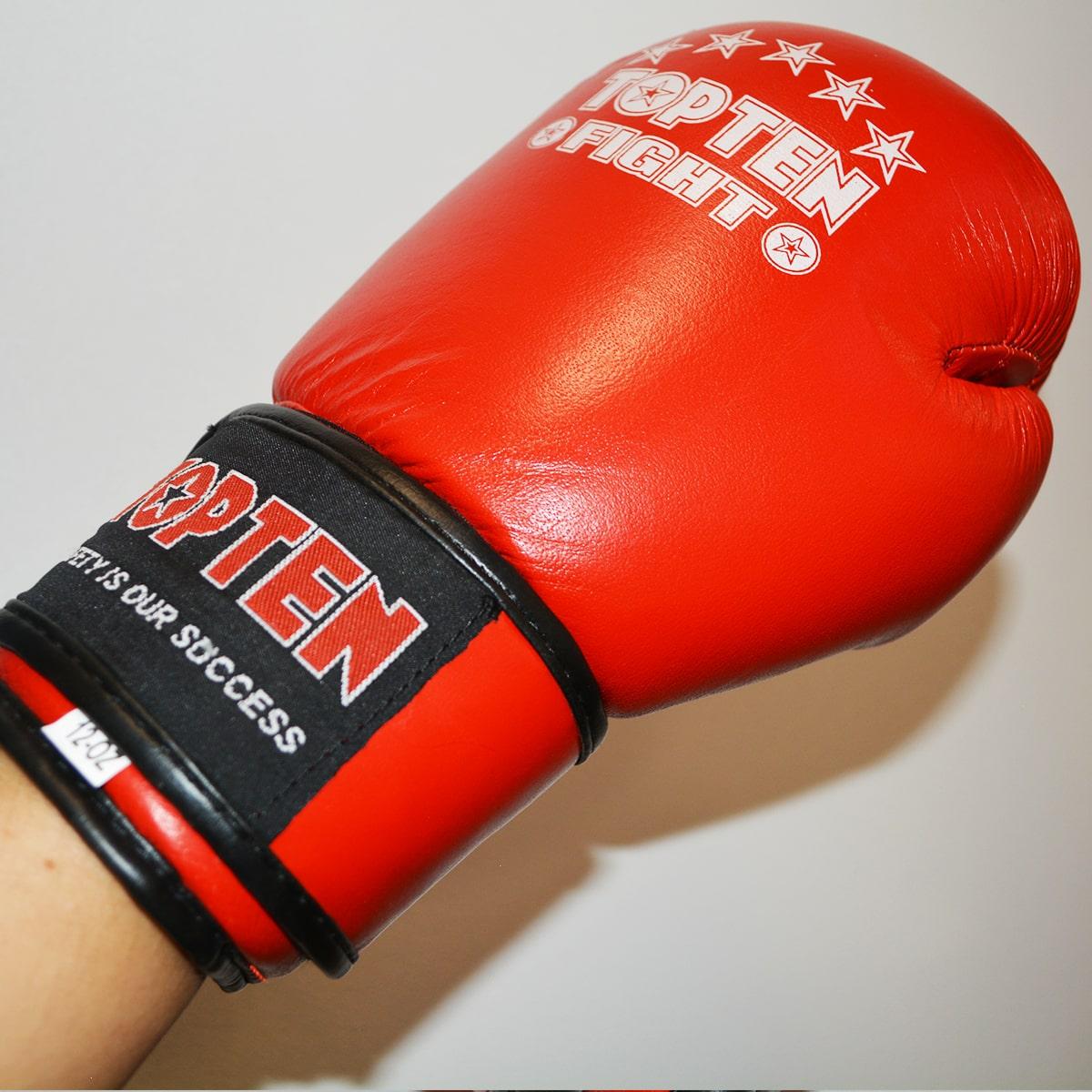 Боксерские перчатки 12-OZ Topten Fight красные-черные с надписью - фото 6 - id-p93257797