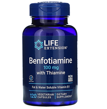 Life Extension, бенфотиамин с тиамином, 100 мг, 120 вегетарианских капсул