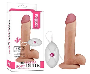 Вибратор с мошонкой Lovetoy "The Ultra Soft Dude" на присоске с пультом управления