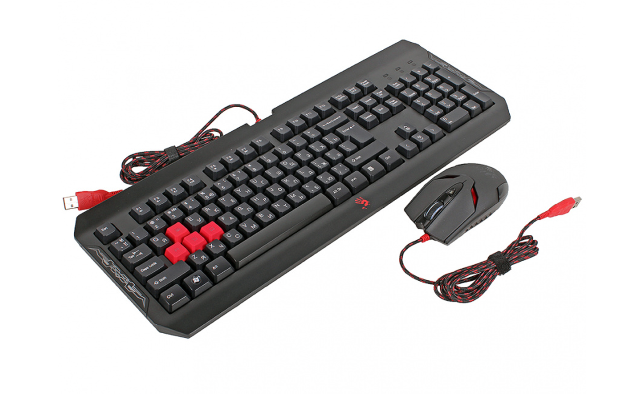 Клавиатура A4Tech Bloody Q1100, Black, Multimedia,Gaming, Backlight, Optical, 3200dpi, USB + мышь - фото 1 - id-p93308325