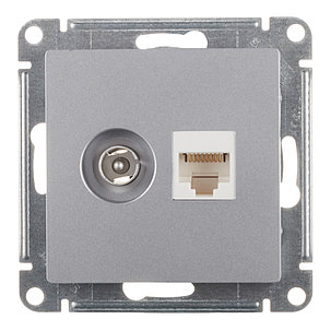 Atlas Design розетка ТВ+ компьютерная RJ45, Кат.5Е , МЕХАНИЗМ, скрытая установка алюминий, фото 2