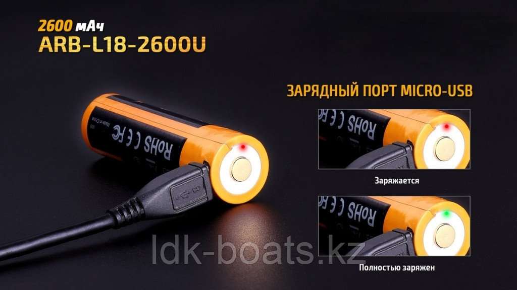Аккумулятор 18650 Fenix 2600U mAh с разъемом для USB - фото 5 - id-p93315064