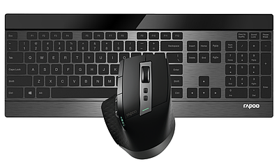 Клавиатура Rapoo 9900M, Wireless, Black, 2xAA, Bluetooth, 2.4GHz, USB + мышь