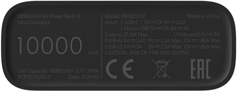 Зарядное устройство Xiaomi Mi Power Bank 3 Ultra compact 10000, черный - фото 3 - id-p93333488