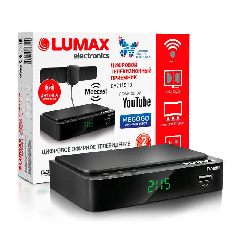 Цифровая TV-приставка LUMAX DV2115HD, DVB-T2/DVB-C, HDMI, USB +RC - Черный