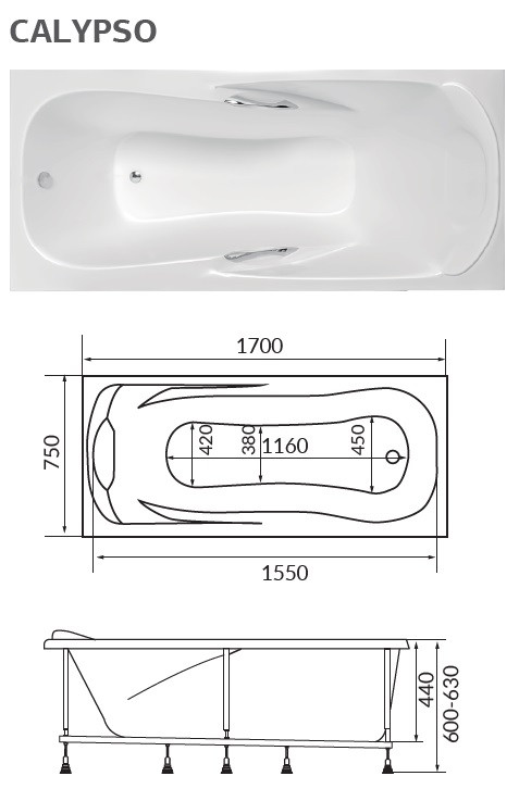 Ванна 1Marka CALYPSO 170x75 - фото 2 - id-p93355511