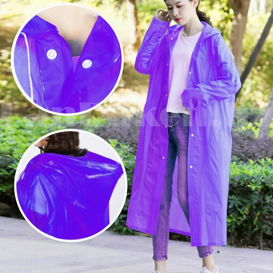 Универсальный плащ-дождевик с капюшоном на кнопках многоразовый Eva Raincoat 00158 фиолетовый