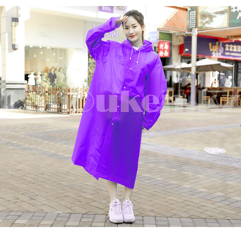 Универсальный плащ-дождевик с капюшоном на кнопках многоразовый Eva Raincoat 00158 фиолетовый - фото 5 - id-p88206251