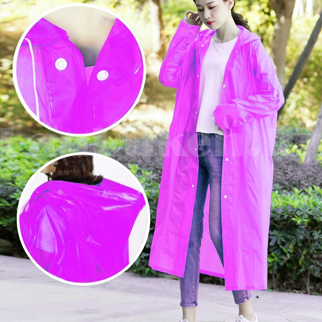 Универсальный плащ-дождевик с капюшоном на кнопках многоразовый Eva Raincoat 00158 розовый, фото 1