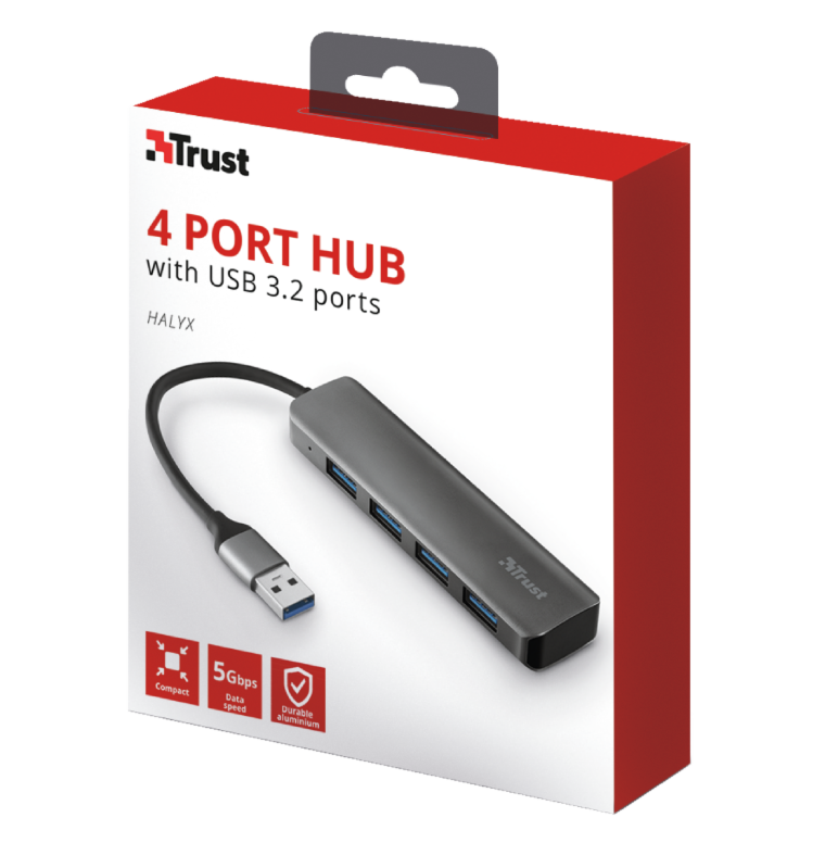 USB HUB Trust Halyx Aluminium 4-port USB 3.2, черный - фото 2 - id-p93414971