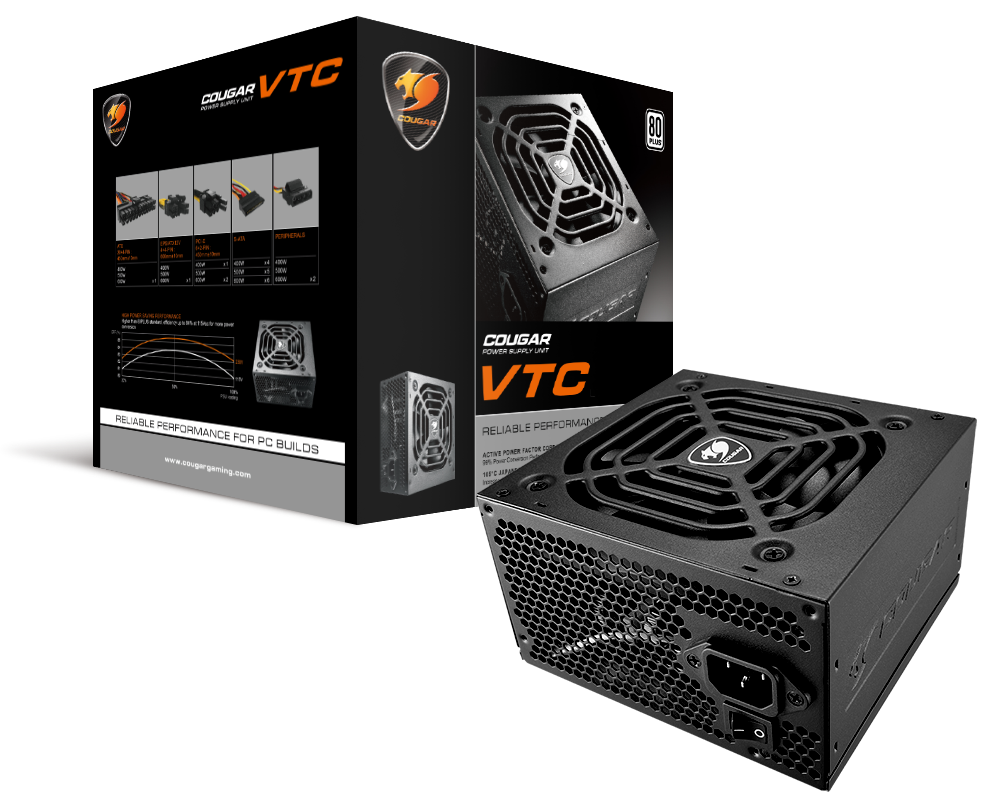 Блок питания ATX 600W Cougar VTC600, 12sm fan, 20+4/24+4/24+8, 6SATA, 2molex, 2x6+2p PCI-E - фото 1 - id-p93500511