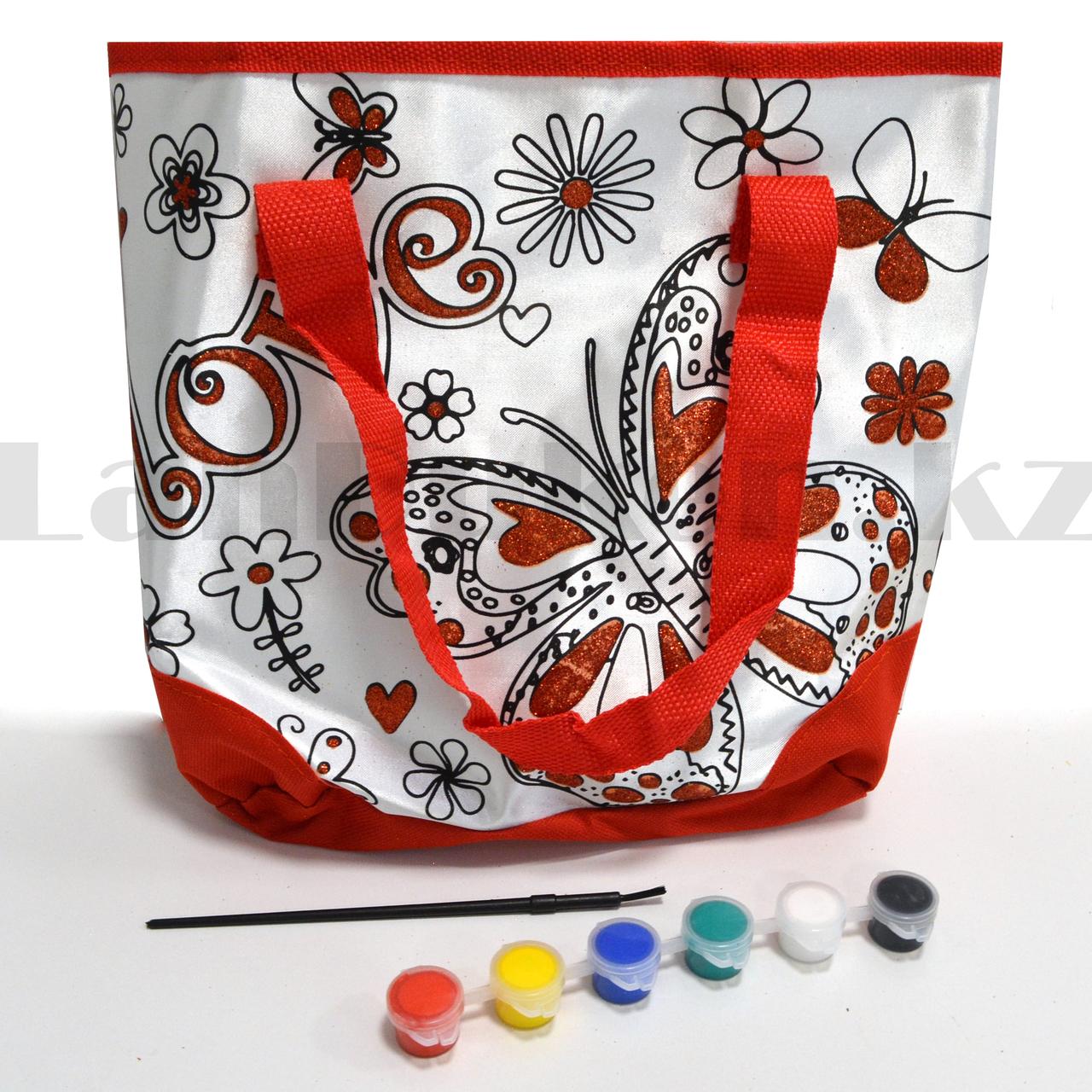 Набор для творчества "Сумка раскраска с красными блестками" Basir МС 4674 бабочка красная