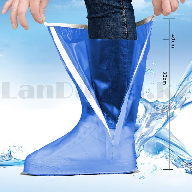 Бахилы высокие многоразовые водонепроницаемые от дождя прорезиненная подошва JY 819A голубые, фото 1
