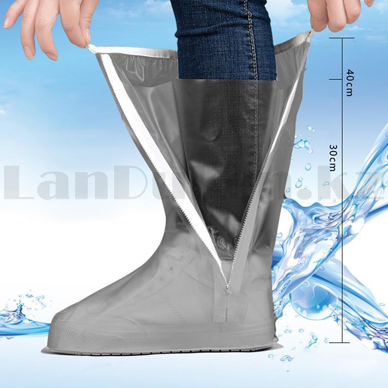 Бахилы высокие многоразовые водонепроницаемые от дождя прорезиненная подошва JY 819A черные