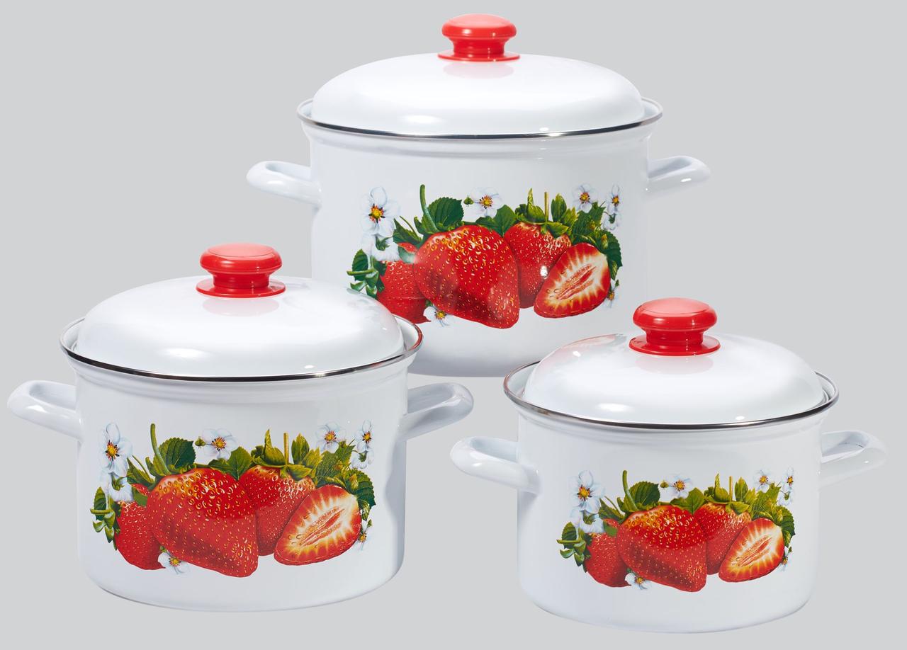 Набор кастрюль 007 "Сочная клубника" (Лысьвенские Эмали, Россия), фото 1