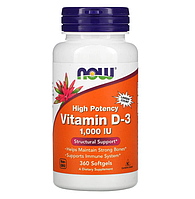 Now Foods, высокоактивный витамин D3, 25 мкг (1000 МЕ), 360 мягких таблеток