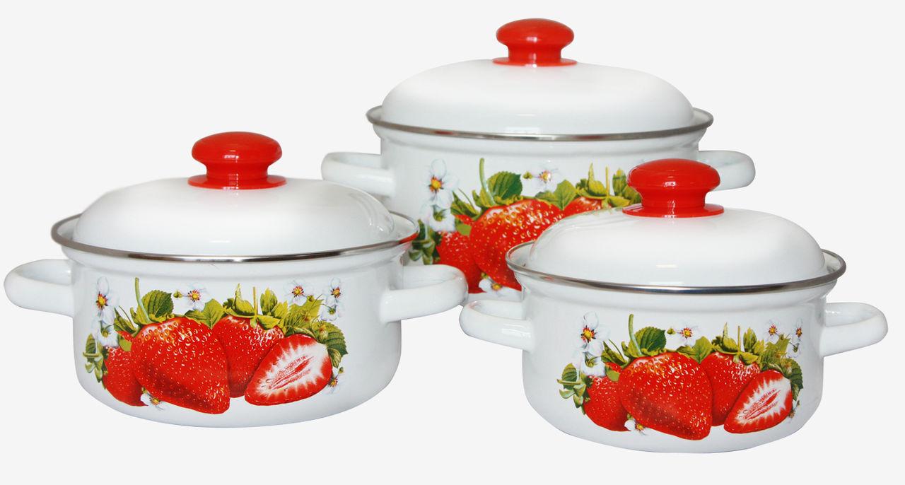 Набор кастрюль 124 "Сочная клубника" (Лысьвенские Эмали, Россия), фото 1