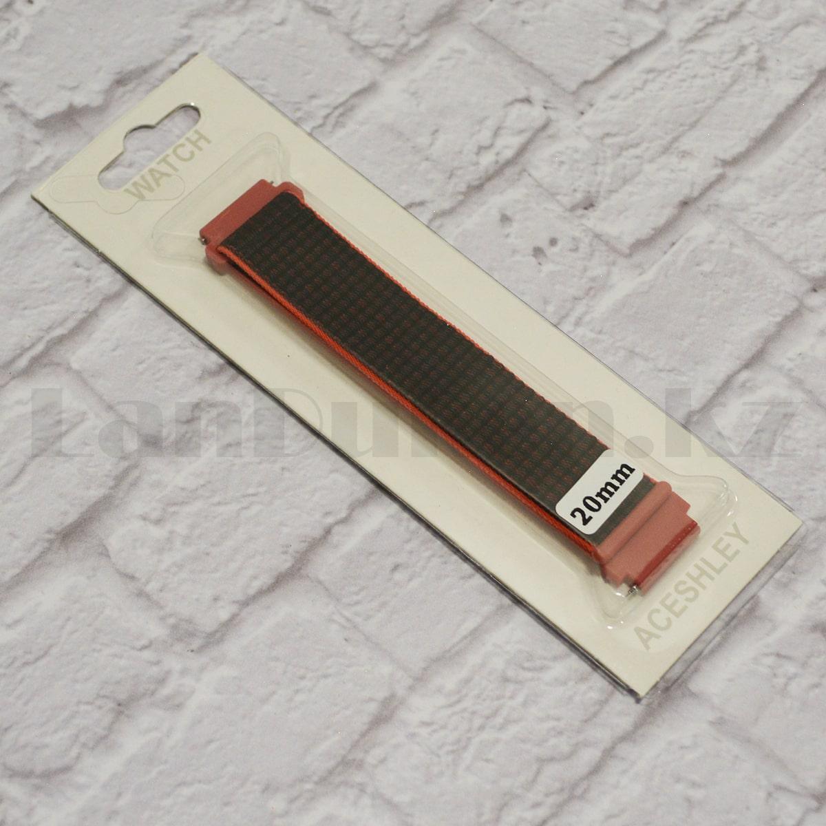 Ремешок нейлоновый на липучке для смарт часов 20 мм черно-красный - фото 7 - id-p93561994