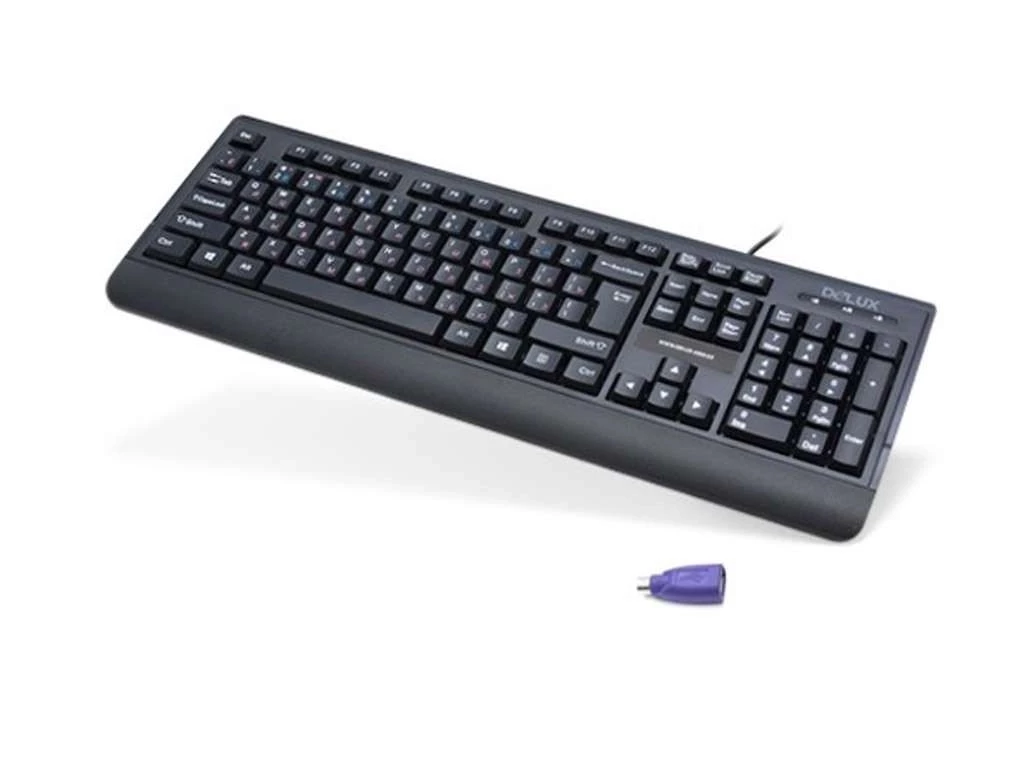Клавиатура Delux DLK-6010TB черная, USB+PS/2, Анг/Рус/Каз