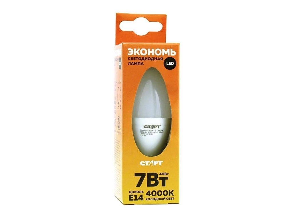 Лампа светодиодная СТАРТ ECO LED Candle E14, 7W 30, теплый свет