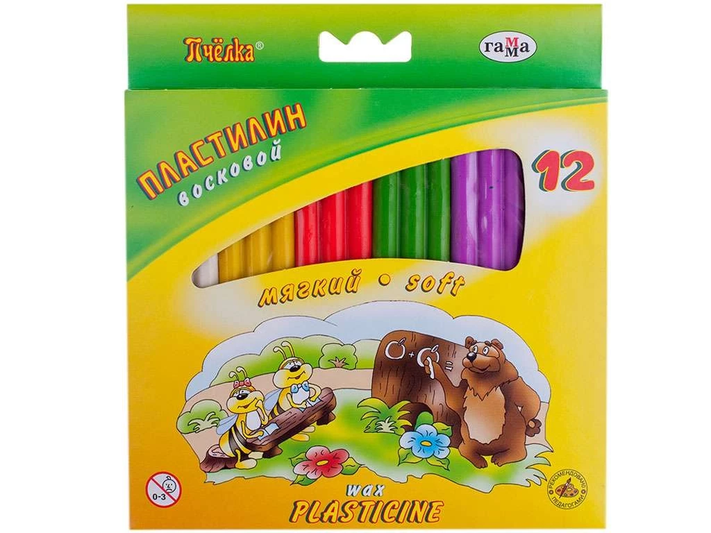 Пластилин Гамма "Пчелка" 12 цветов, со стеком